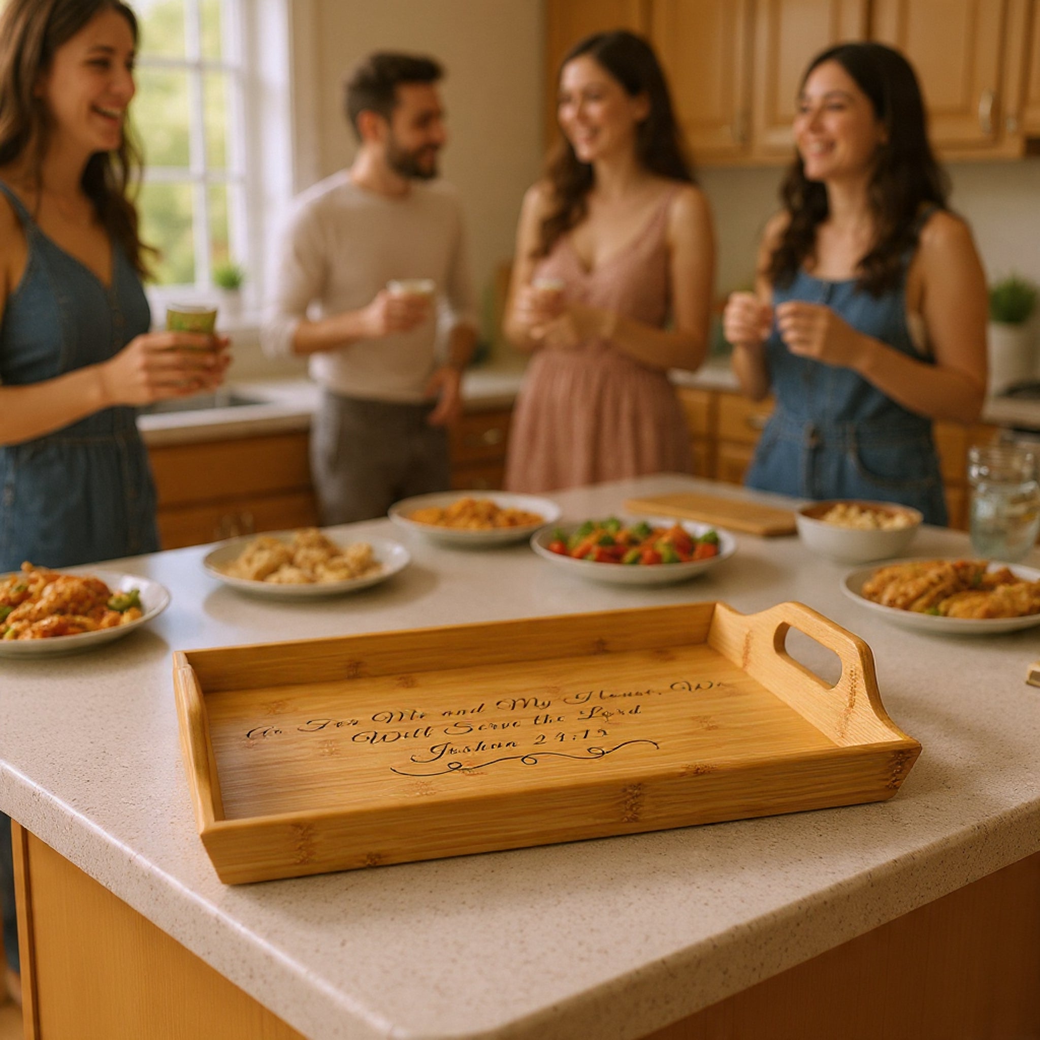 Scripted Bible Verse Serving Tray | Bamboo Engraved Breakfast Tray Joshua 24:15
