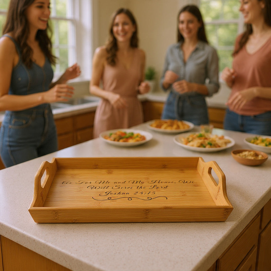Scripted Bible Verse Serving Tray | Bamboo Engraved Breakfast Tray Joshua 24:15