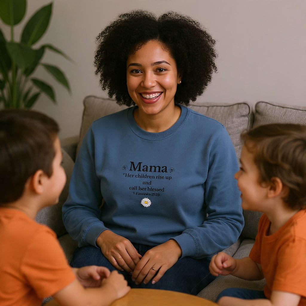 Mama Sunshine Crewneck Sweatshirt — "Mama the sunshine in my soul" Cozy Mom Gift - Embroidered