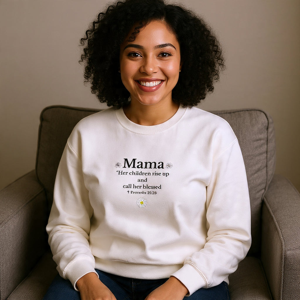 Mama Sunshine Crewneck Sweatshirt — "Mama the sunshine in my soul" Cozy Mom Gift - Embroidered