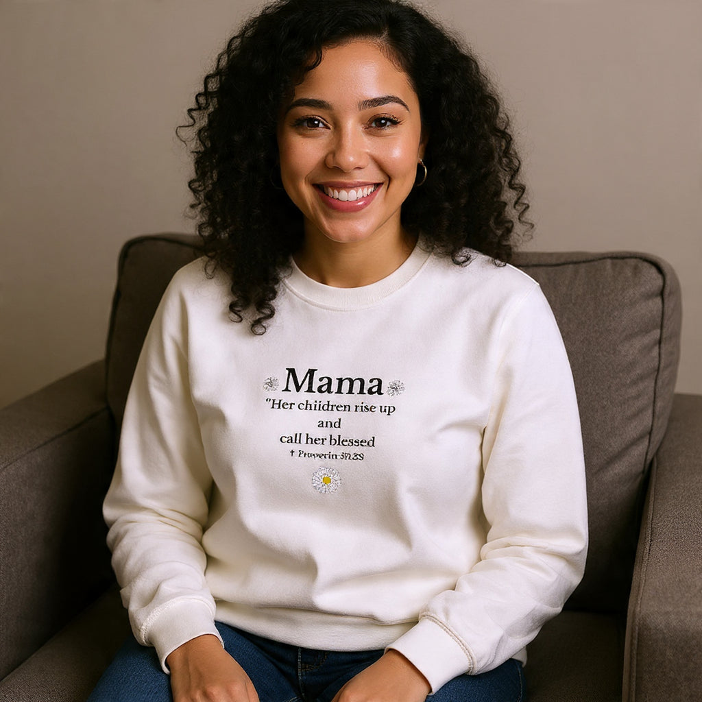 Mama Sunshine Crewneck Sweatshirt — "Mama the sunshine in my soul" Cozy Mom Gift - Embroidered