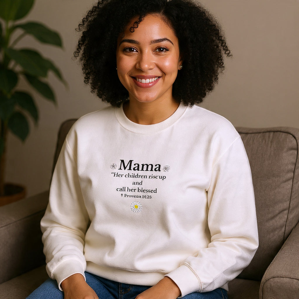 Mama Sunshine Crewneck Sweatshirt — "Mama the sunshine in my soul" Cozy Mom Gift - Embroidered