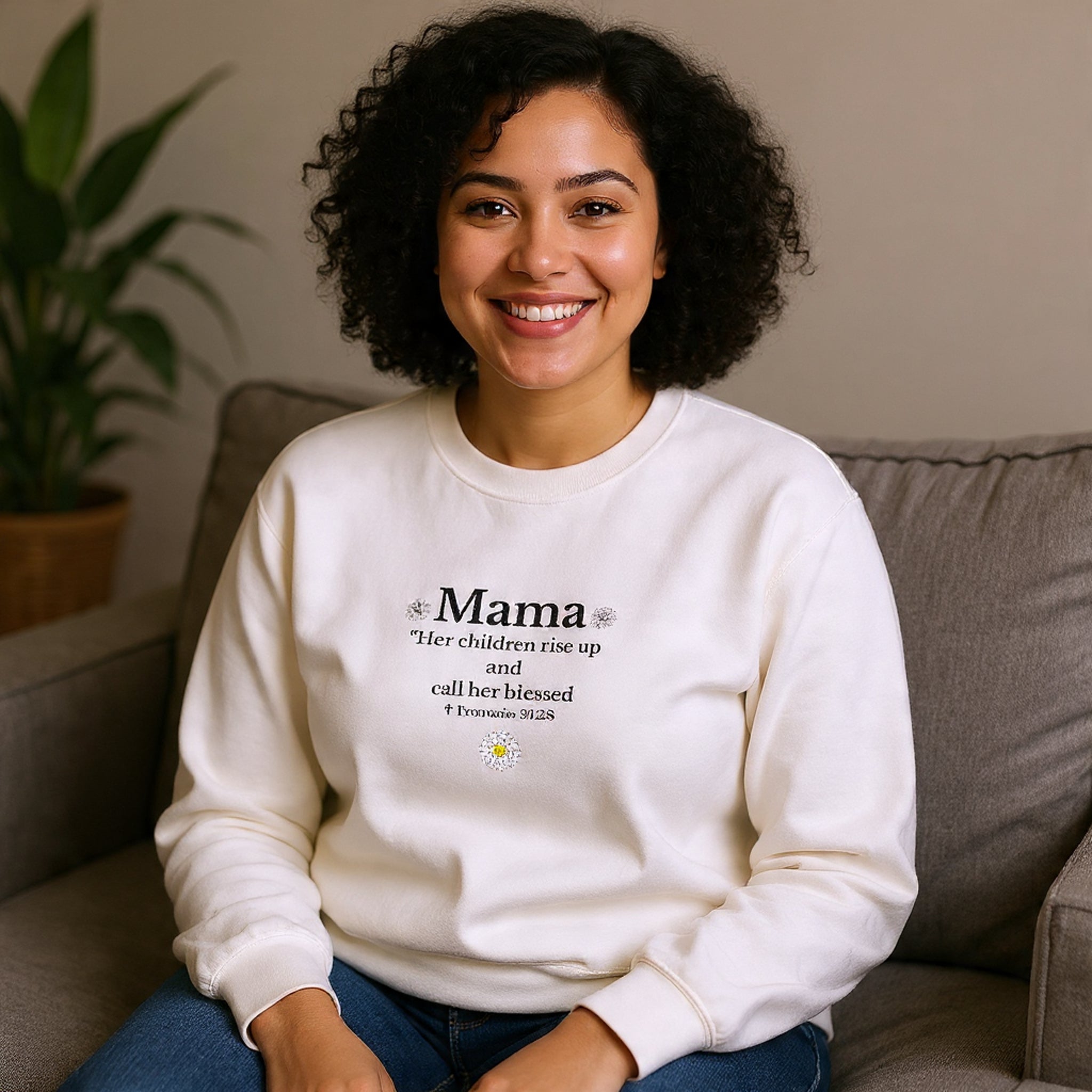 Mama Sunshine Crewneck Sweatshirt — "Mama the sunshine in my soul" Cozy Mom Gift - Embroidered