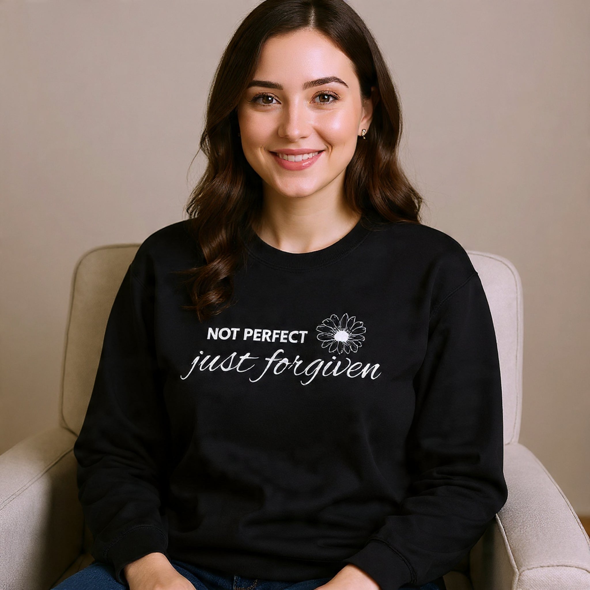 Crewneck Sweatshirt — "Not Perfect, Just Forgiven" Floral Inspirational Pullover