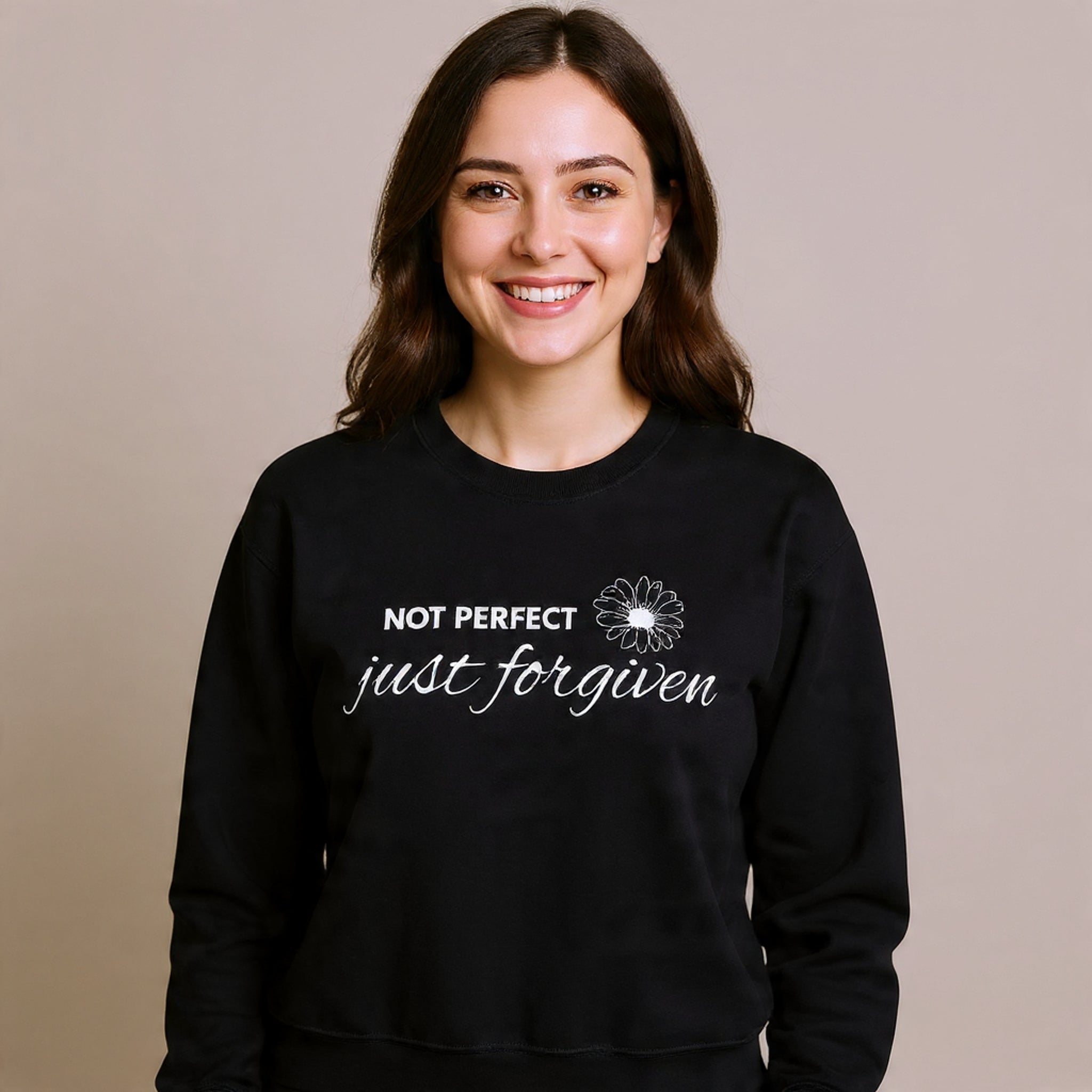Crewneck Sweatshirt — "Not Perfect, Just Forgiven" Floral Inspirational Pullover