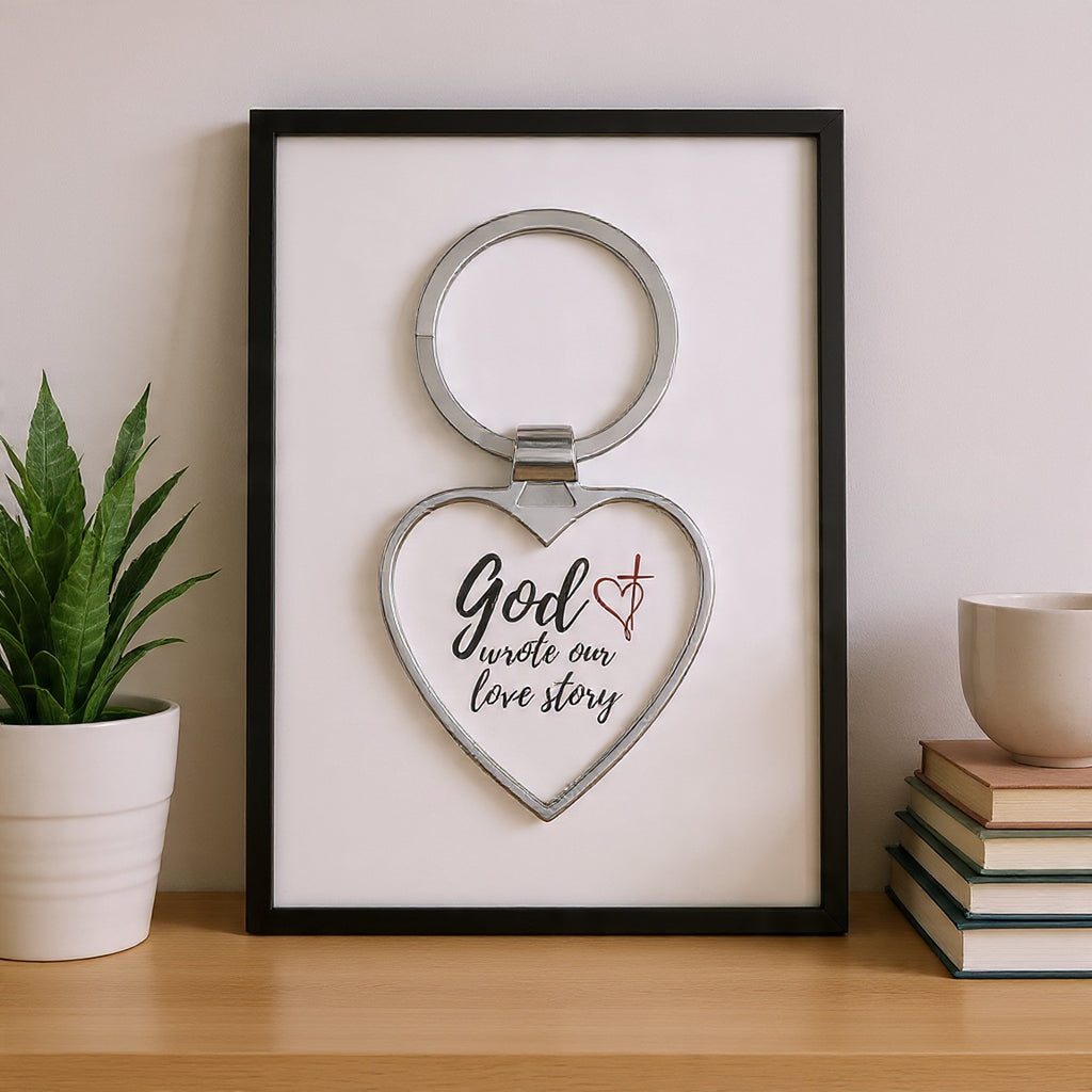 Heart Keychain — "God Wrote Our Love Story" Religious Couples Keyring, Christian Valentine Gift