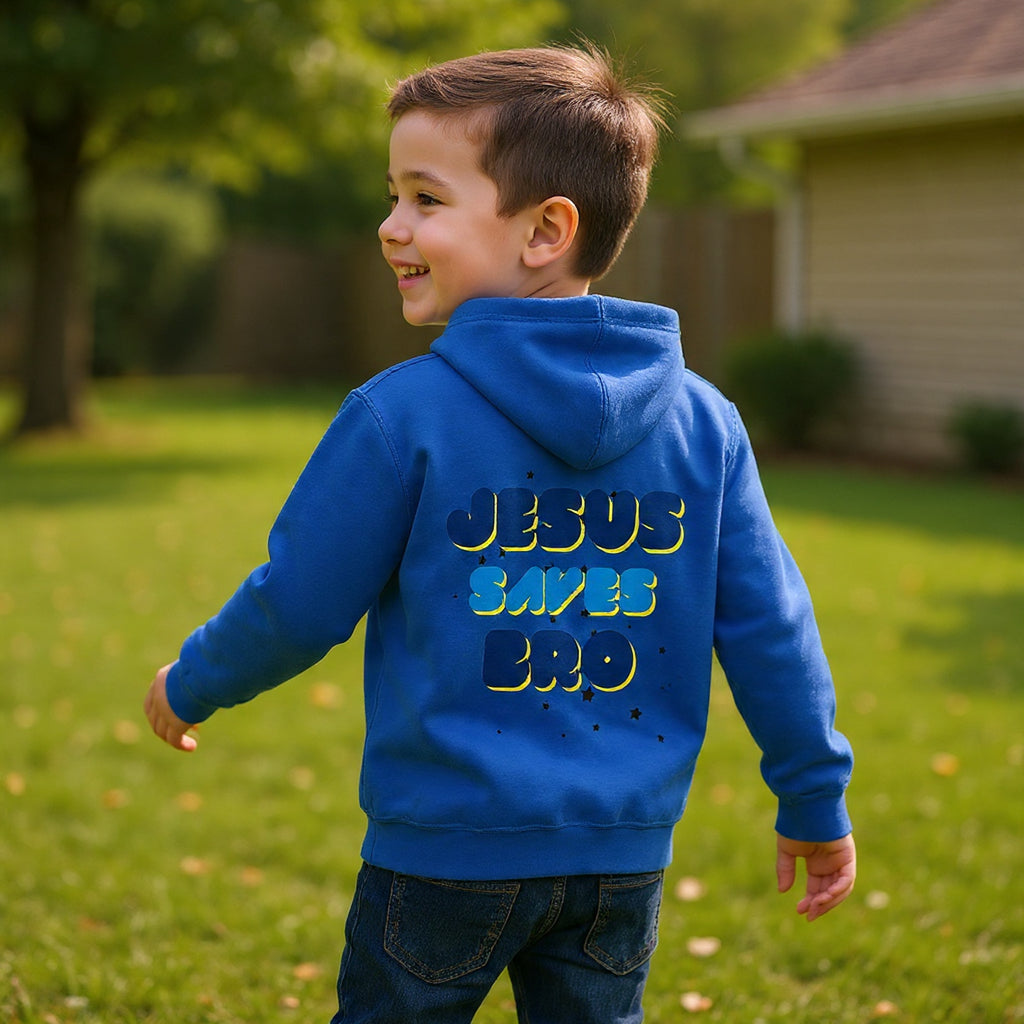 Youth Hoodie — "Jesus Saves Bro" Christian Graphic Pullover