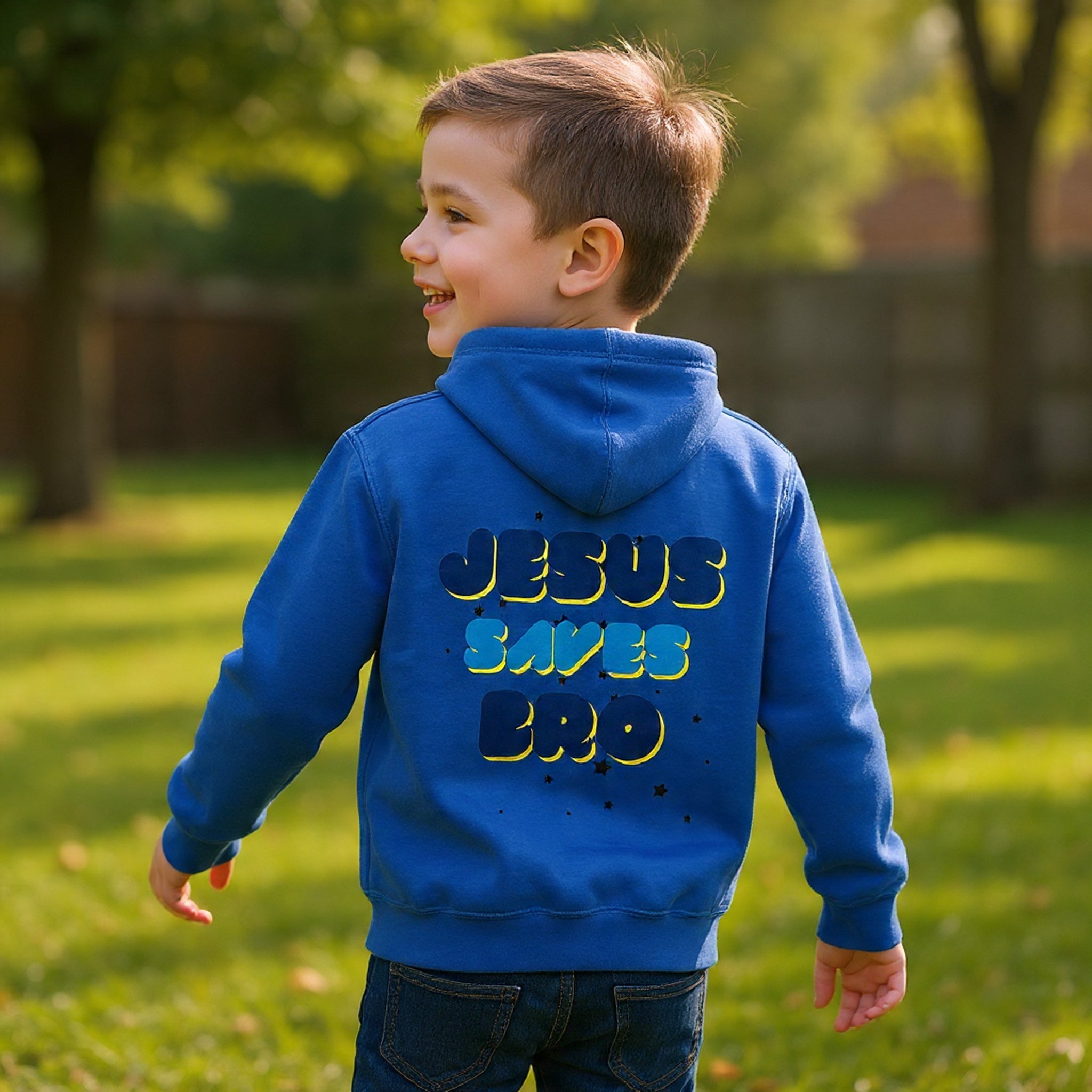 Youth Hoodie — "Jesus Saves Bro" Christian Graphic Pullover
