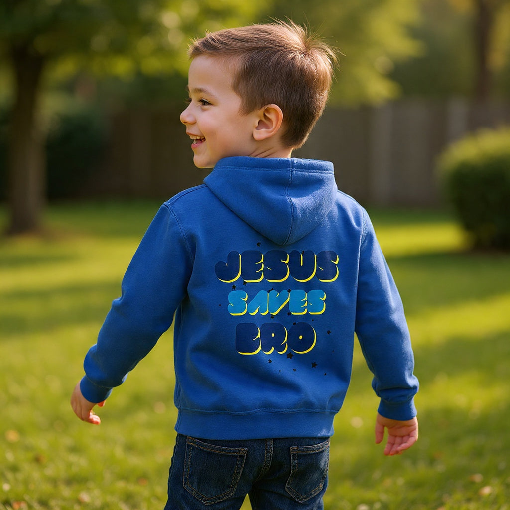 Youth Hoodie — "Jesus Saves Bro" Christian Graphic Pullover