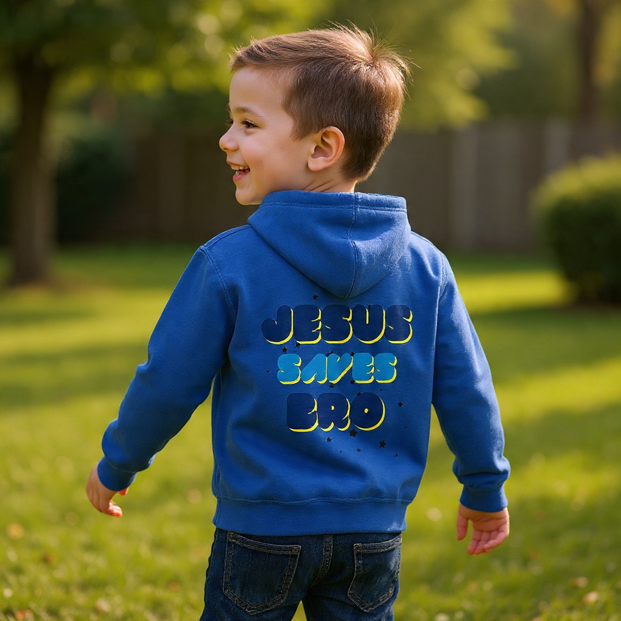 Youth Hoodie — "Jesus Saves Bro" Christian Graphic Pullover