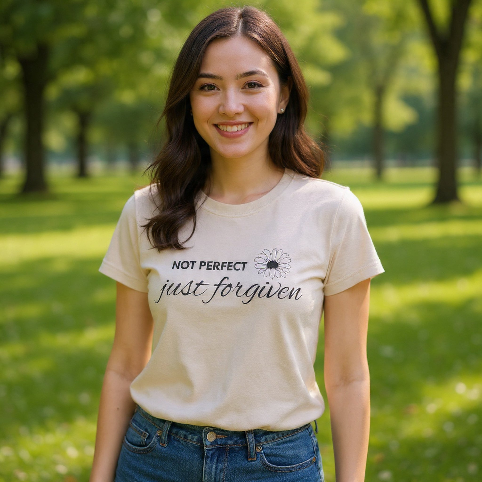 Crewneck Sweatshirt — "Not Perfect, Just Forgiven" Floral Inspirational Pullover