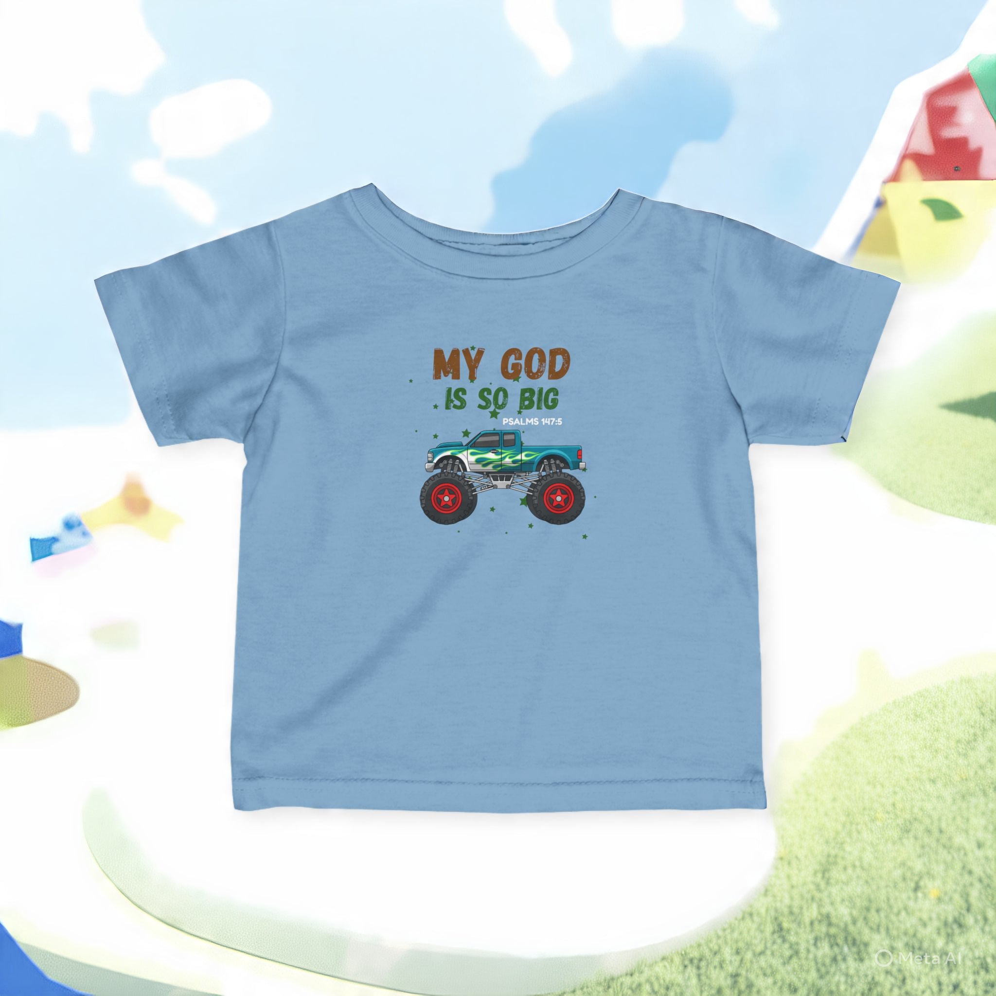 Infant Tee — "My God Is So Big" Monster Truck Baby Shirt