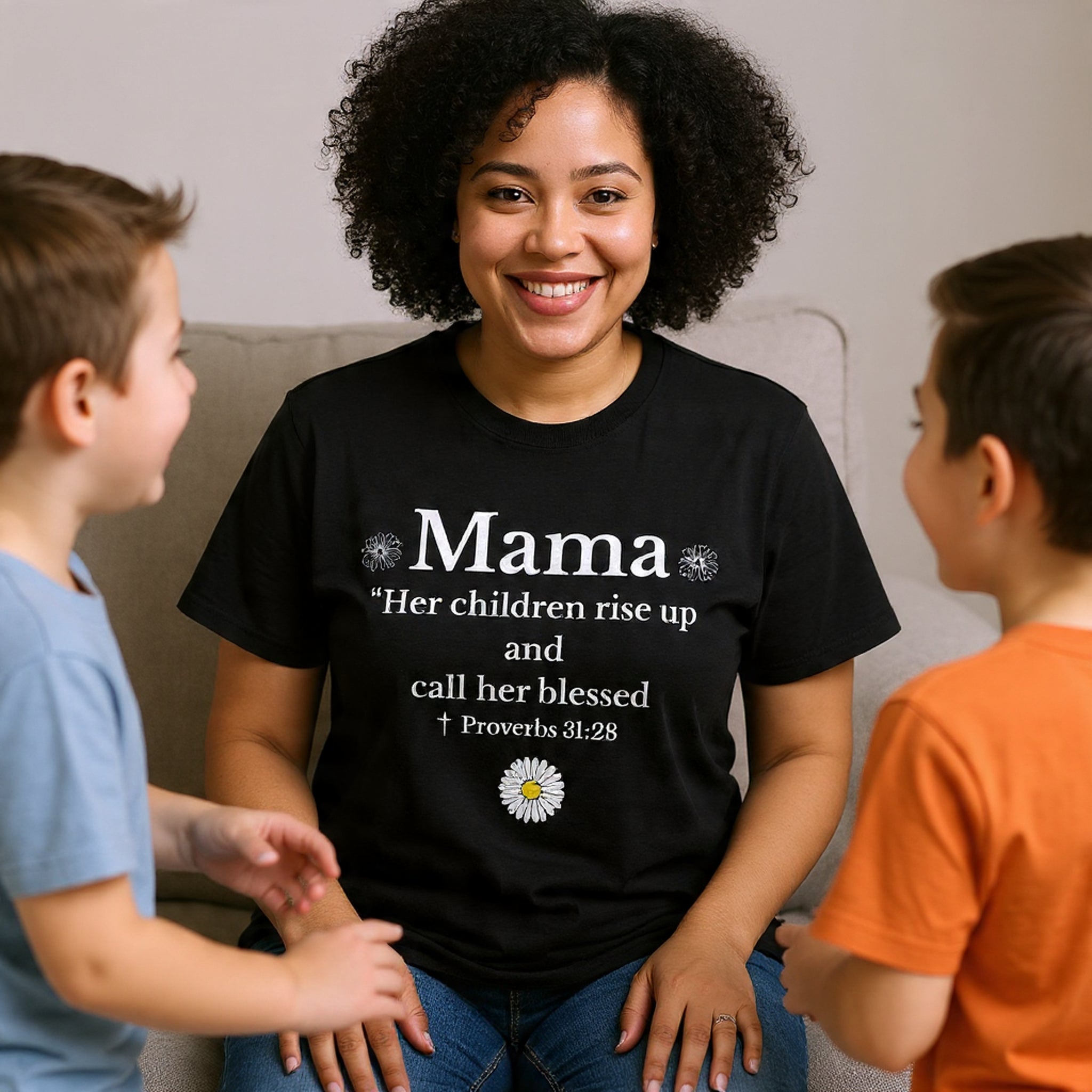 Mama Proverbs 31:28 T‑Shirt — 'Her children rise up and call her blessed' Floral Mom Tee - Mother's Day Gift