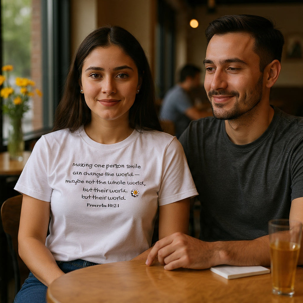 Inspirational Daisy Tee — “Making one person smile can change the world” Proverbs 11:21