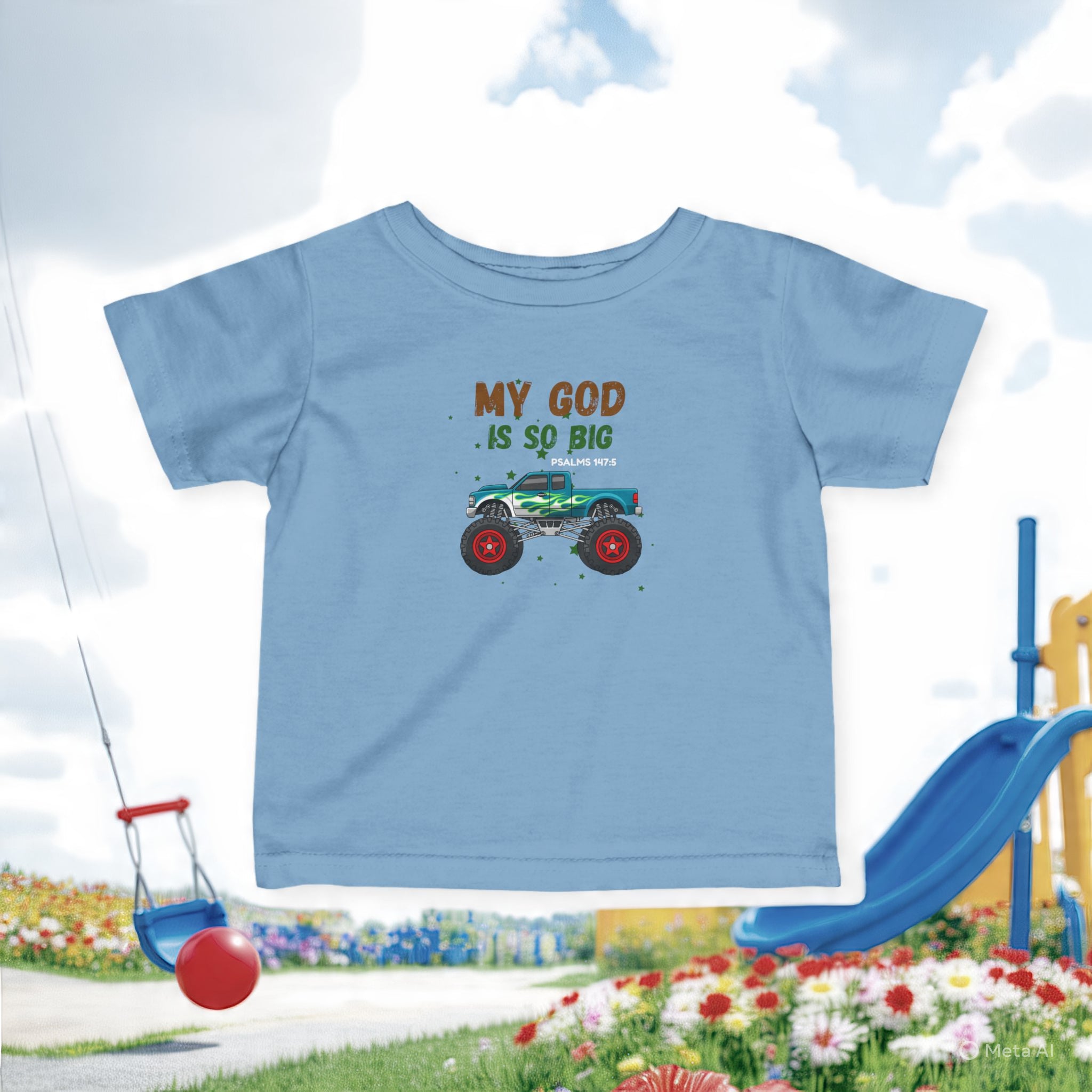 Infant Tee — "My God Is So Big" Monster Truck Baby Shirt