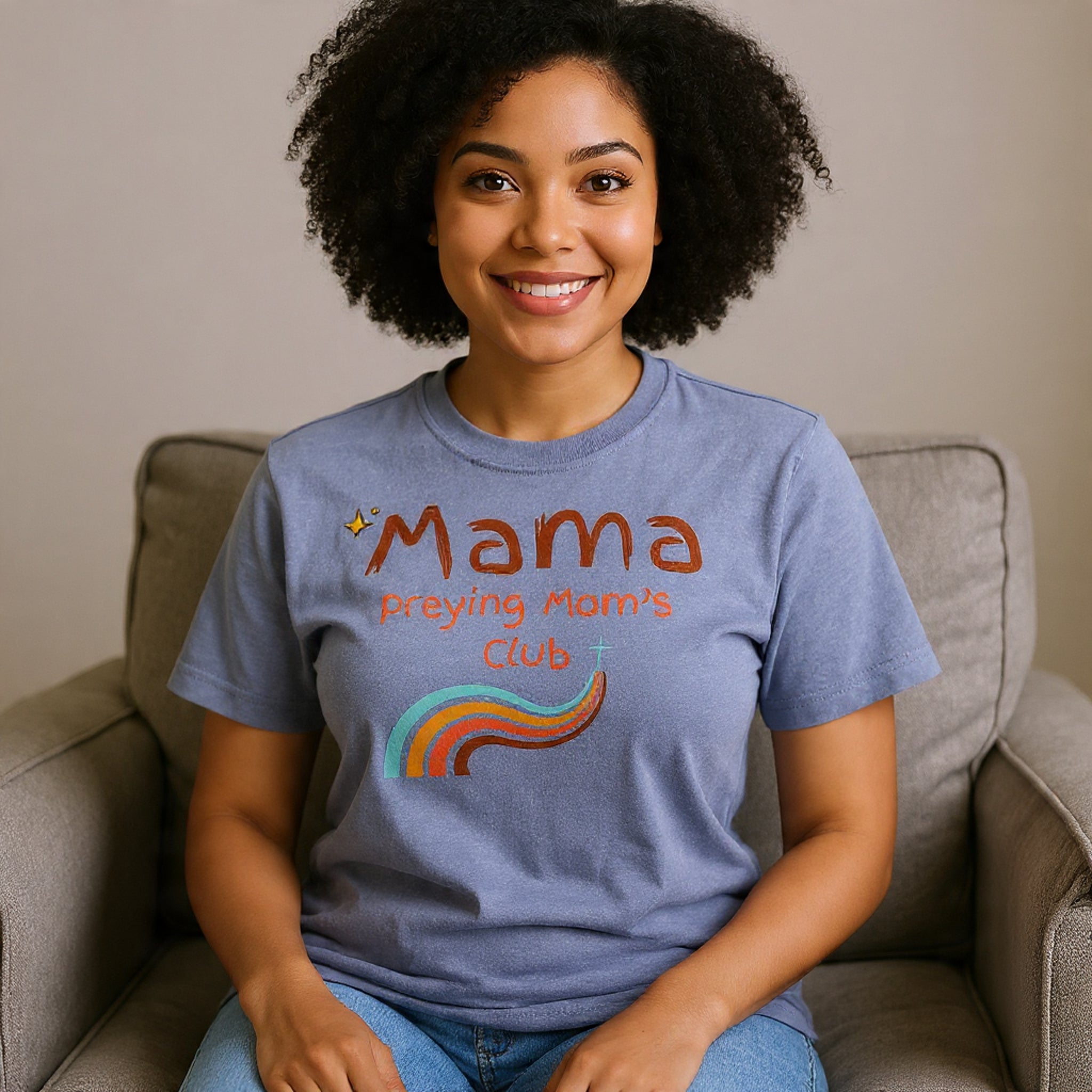 Mama Praying Moms Club Acid Wash Tee — Retro Rainbow Christian Mom Shirt