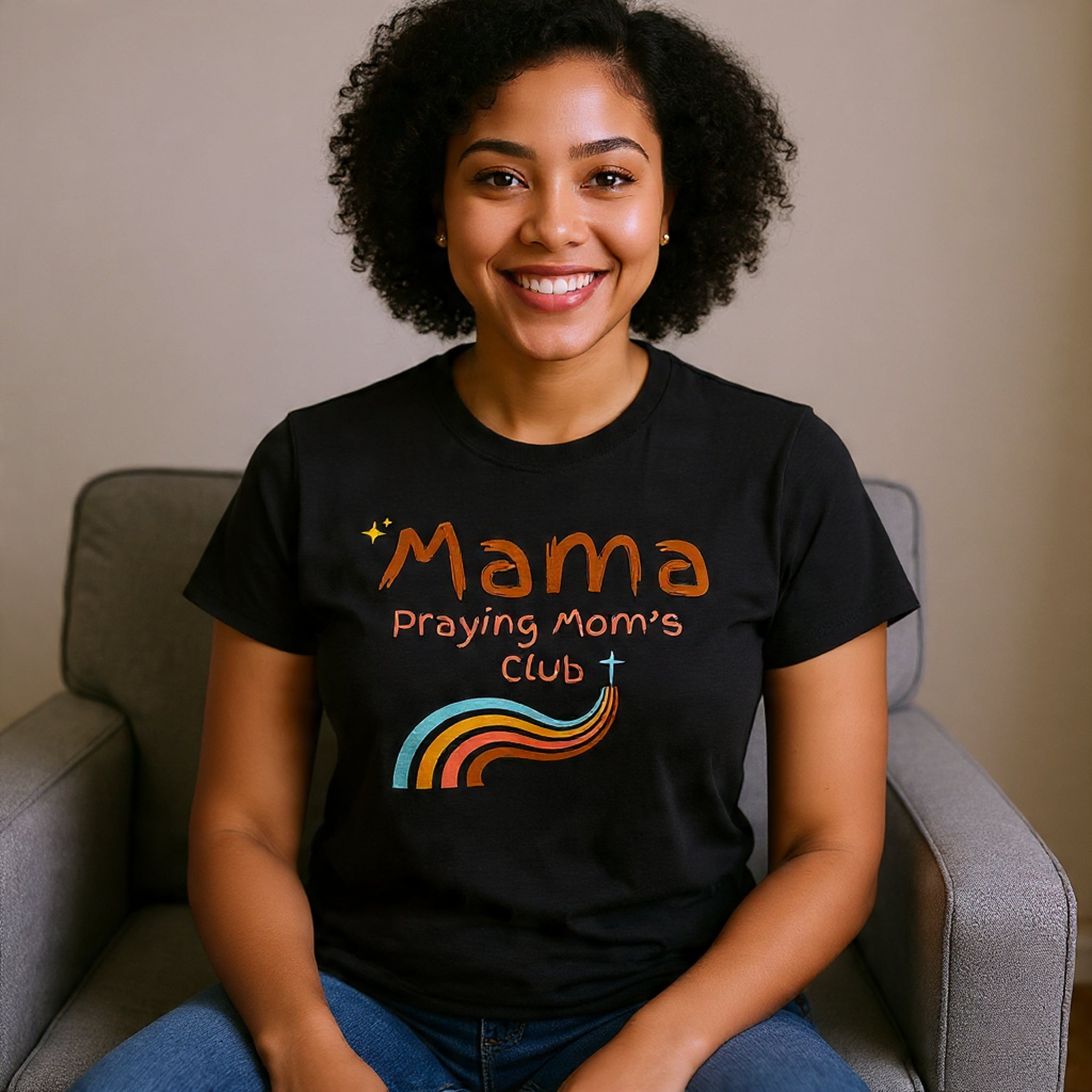 Mama Praying Mom's Club Tee — Inspirational Christian Mama T-Shirt with Rainbow - Mother's Day Gift