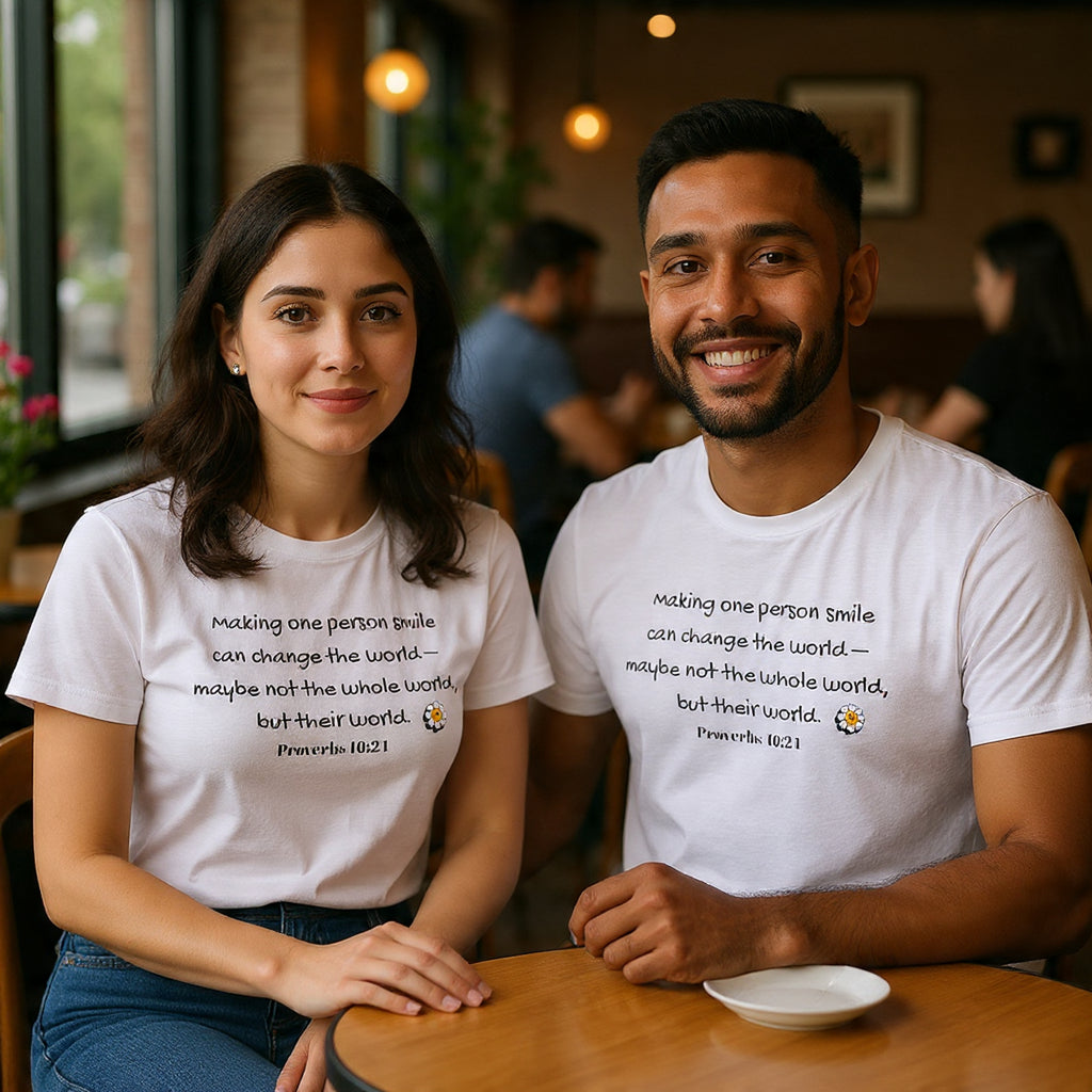 Inspirational Daisy Tee — “Making one person smile can change the world” Proverbs 11:21