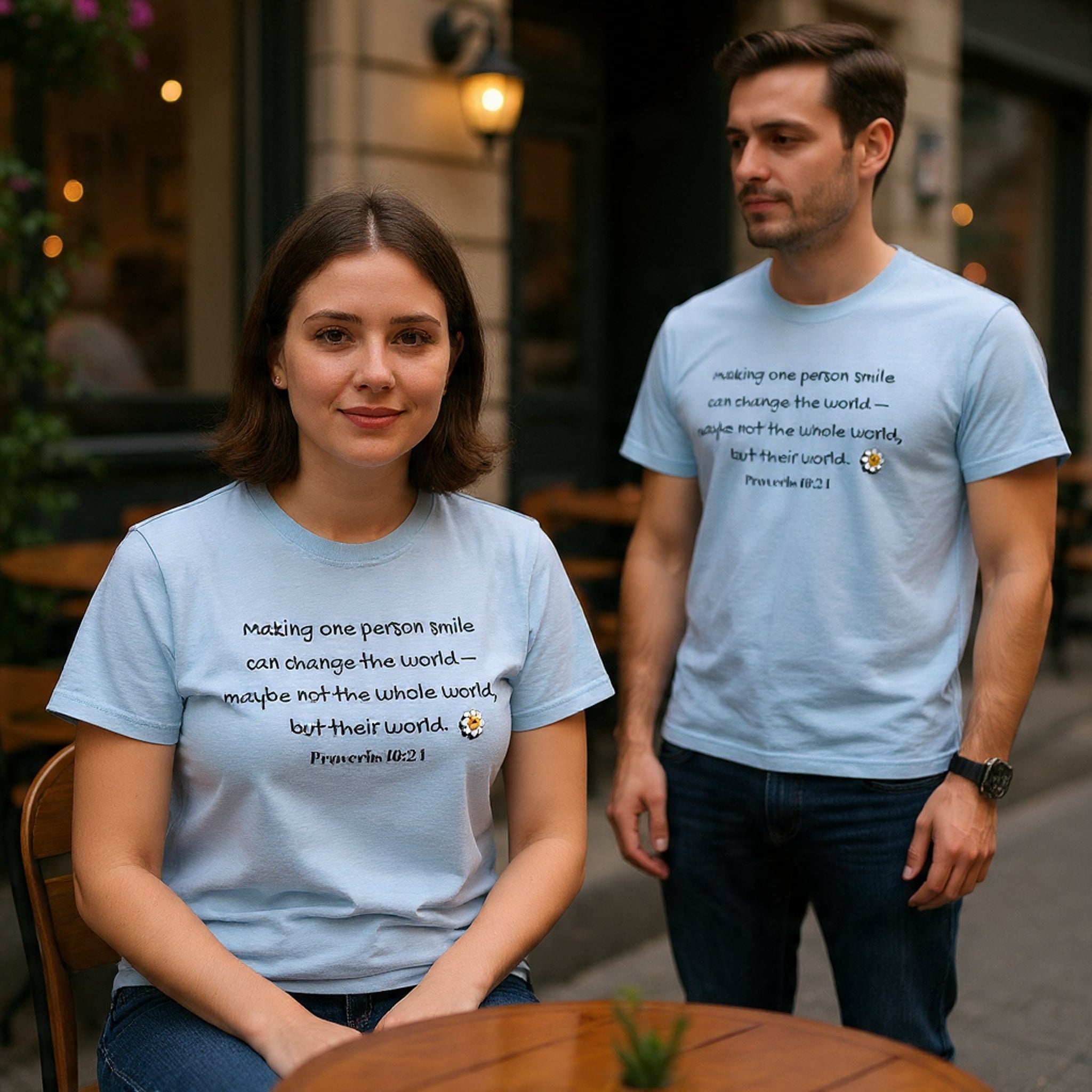 Inspirational Daisy Tee — “Making one person smile can change the world” Proverbs 11:21