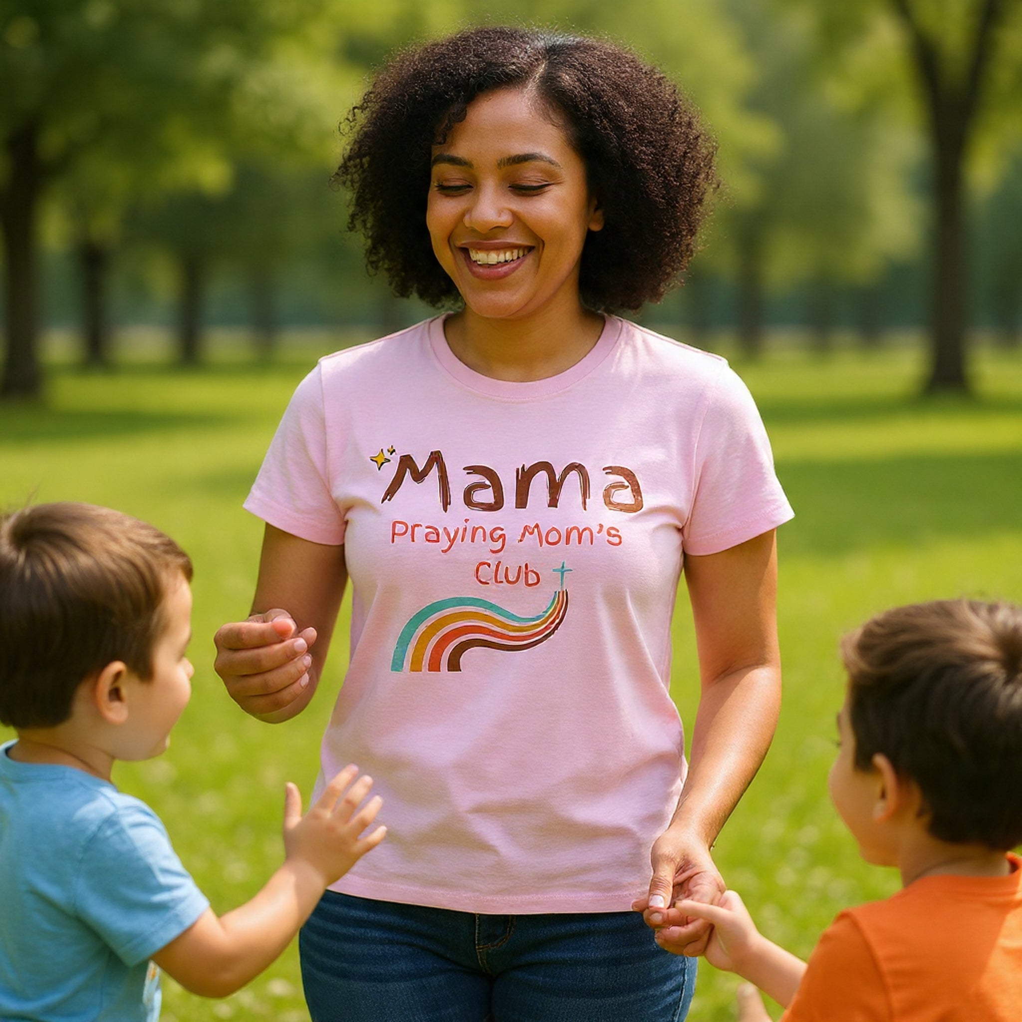 Mama Praying Mom's Club Tee — Inspirational Christian Mama T-Shirt with Rainbow - Mother's Day Gift