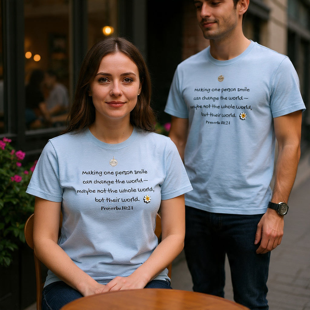 Inspirational Daisy Tee — “Making one person smile can change the world” Proverbs 11:21
