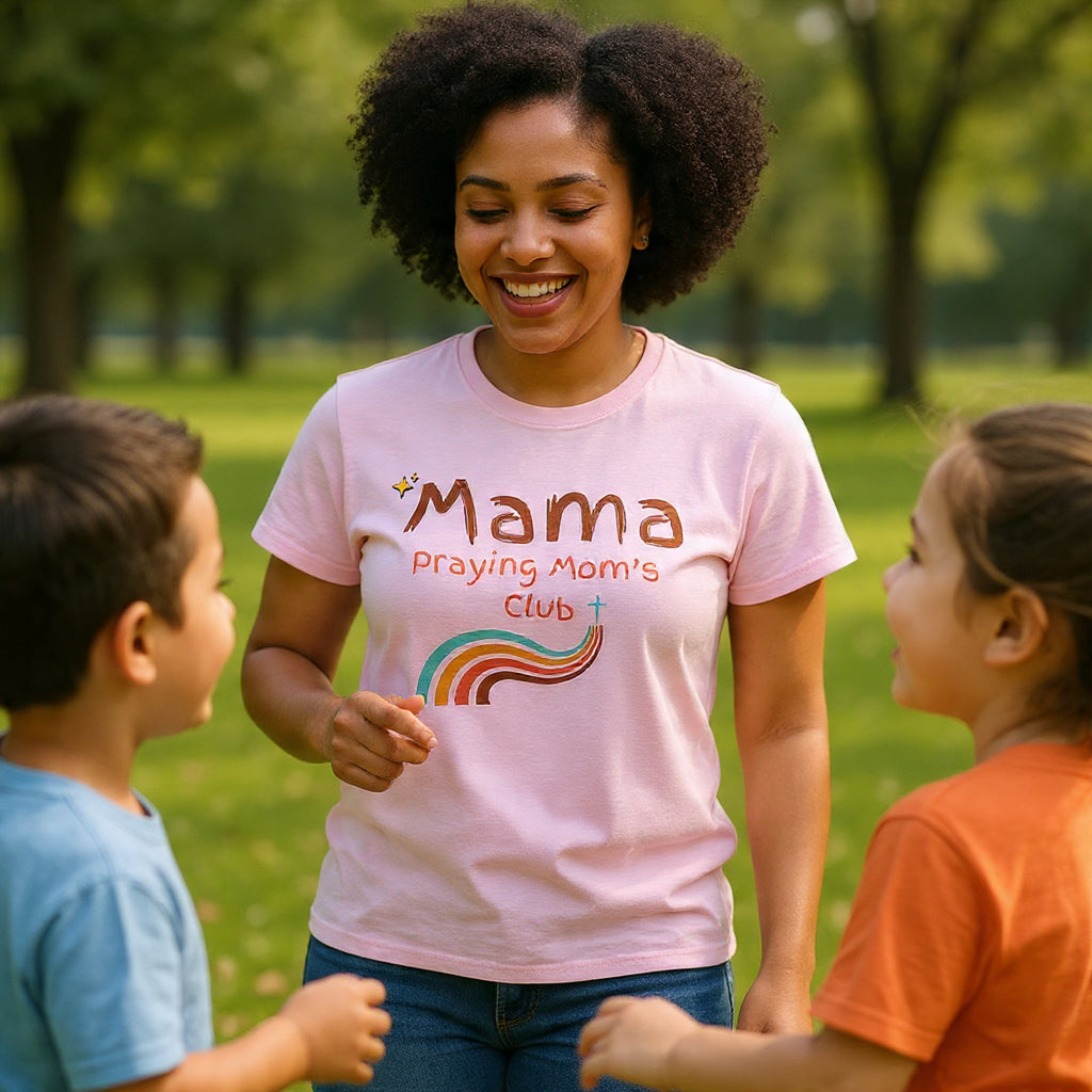 Mama Praying Mom's Club Tee — Inspirational Christian Mama T-Shirt with Rainbow - Mother's Day Gift