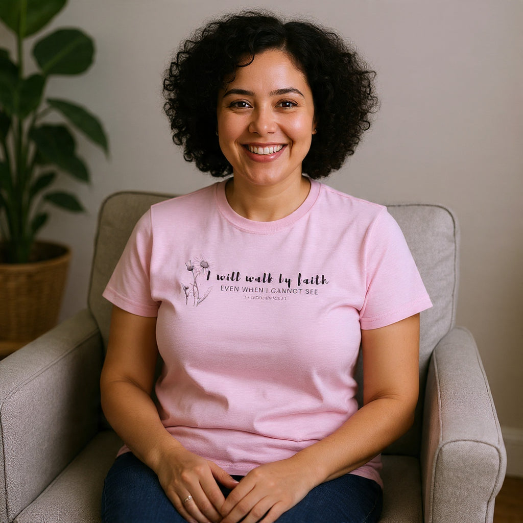 Faith Graphic Tee — "I Will Walk by Faith" Minimal Christian T-Shirt