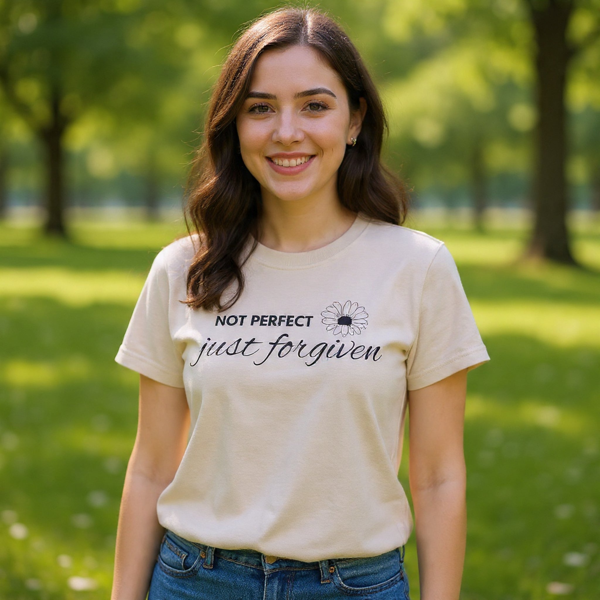 Crewneck Sweatshirt — "Not Perfect, Just Forgiven" Floral Inspirational Pullover