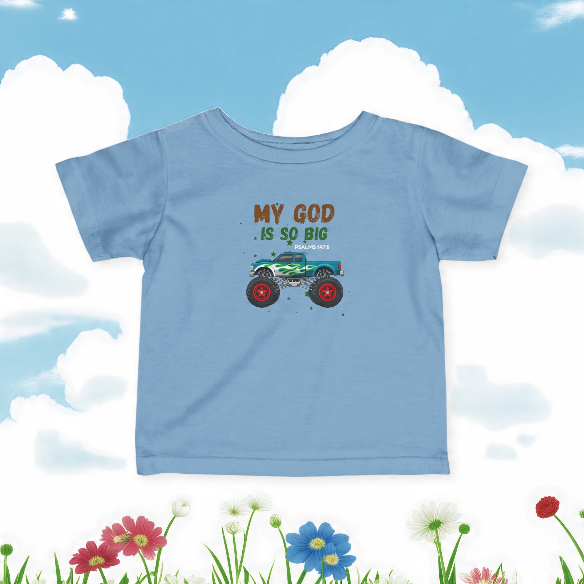 Infant Tee — "My God Is So Big" Monster Truck Baby Shirt
