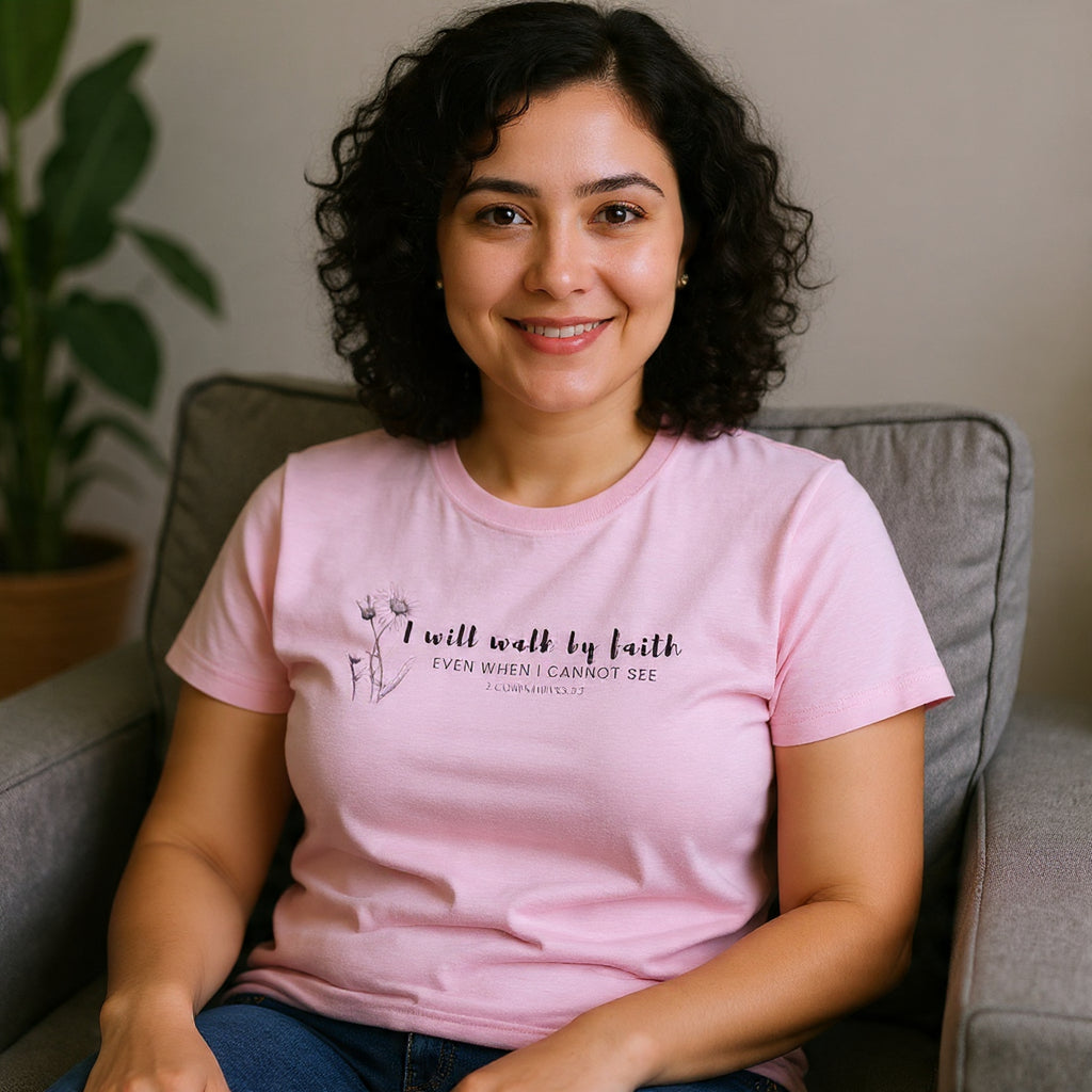 Faith Graphic Tee — "I Will Walk by Faith" Minimal Christian T-Shirt