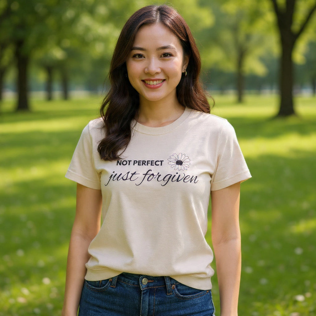 Crewneck Sweatshirt — "Not Perfect, Just Forgiven" Floral Inspirational Pullover