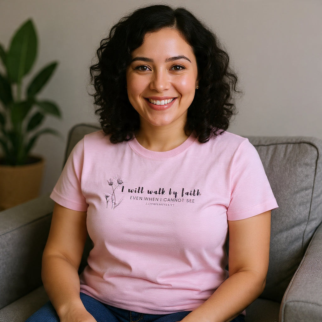 Faith Graphic Tee — "I Will Walk by Faith" Minimal Christian T-Shirt