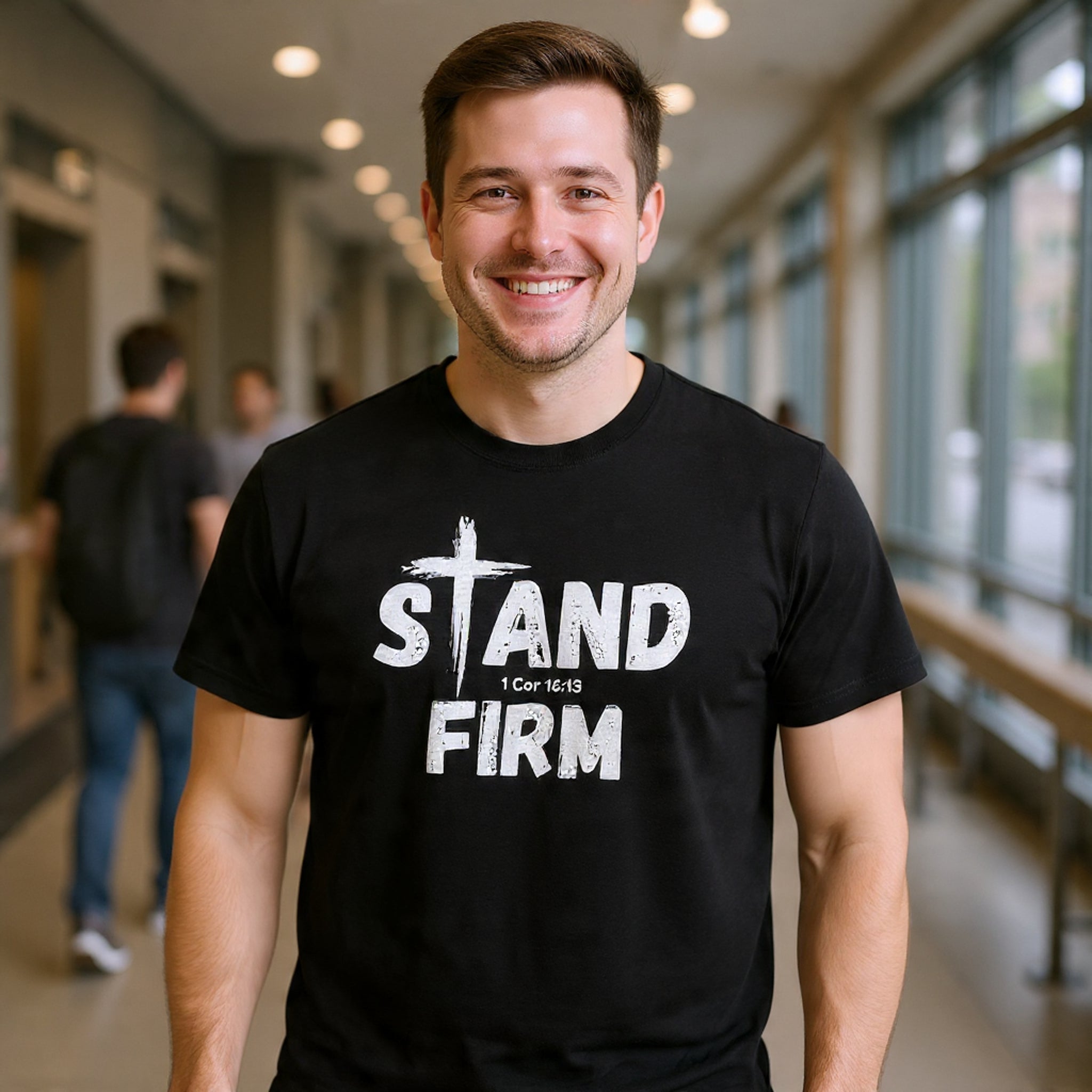Stand Firm T-Shirt — Christian Faith Tee with Cross & 1 Cor 16:13 Inspirational Design