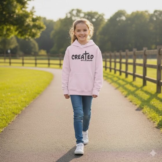 ‘Created With A Purpose’ Youth Hoodie — Christian Faith Kid’s Pullover