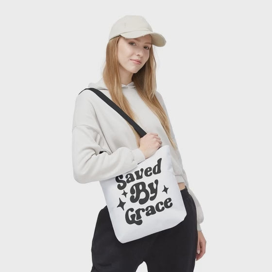 Saved By Grace Tote Bag — Christian Faith Statement Canvas Tote