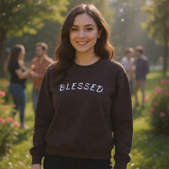 Embroidered Blessed Crewneck Sweatshirt — Minimal Faith-Inspired Pullover