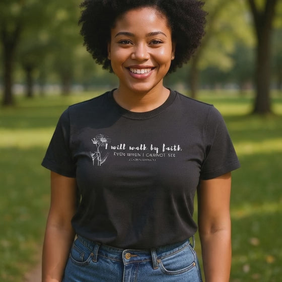 Faith Graphic Tee — "I Will Walk by Faith" Minimal Christian T-Shirt