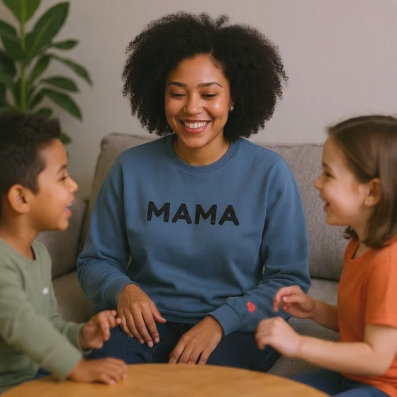 Embroidered - Personalized - Mama Crewneck Sweatshirt — Cozy Mother's Day Pullover with Heart Sleeve Detail