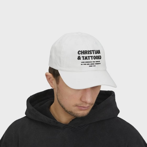 Embroidered Christian & Tattooed Dad Cap — Faith-Based Baseball Hat with John 7:24 Message