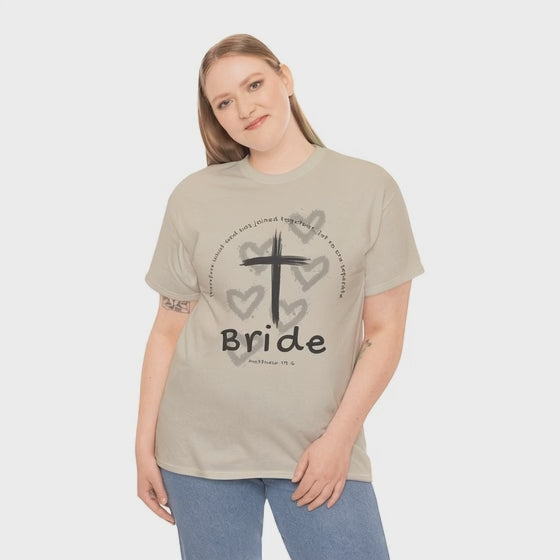 Bride T-Shirt — Christian Cross & Hearts Bridal Faith Tee - Christian - Matthew 19:6
