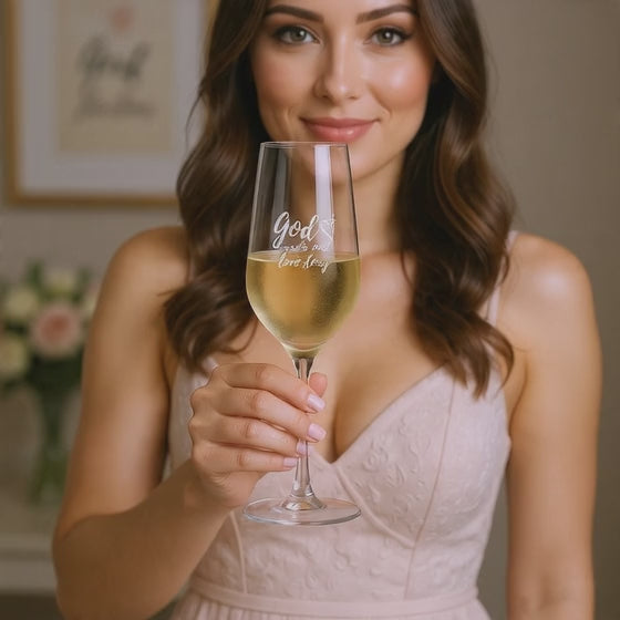 Personalized Engraved Champagne Glass 8.25 oz – “God Wrote Our Love Story” Romantic Toast Gift