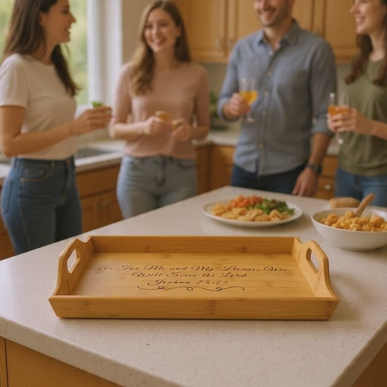 Scripted Bible Verse Serving Tray | Bamboo Engraved Breakfast Tray Joshua 24:15