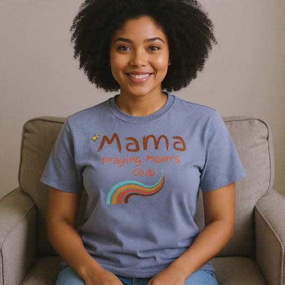 Mama Praying Moms Club Acid Wash Tee — Retro Rainbow Christian Mom Shirt