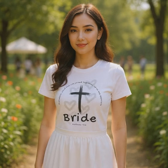 Bride T-Shirt — Christian Cross & Hearts Bridal Faith Tee - Christian - Matthew 19:6