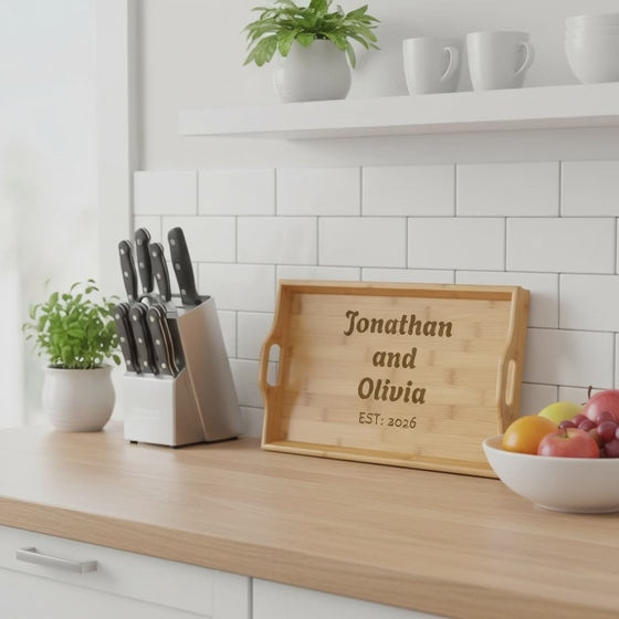 Personalized and Engraved Bamboo Serving Tray — Breakfast, Wedding & Housewarming Gift