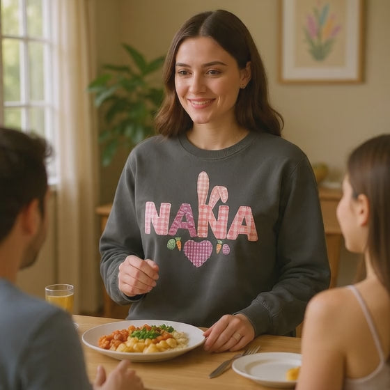 Nana Bunny Heart Sweatshirt — Cute Pink Easter Grandma (Nana) Pullover