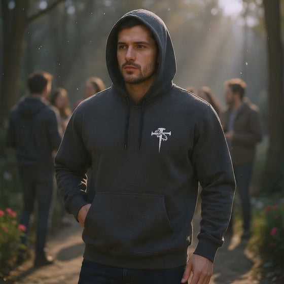 Embroidered Cross & Dagger with Thorn of Crowns — Minimal Christian Chest Graphic Logo Fleece Pullover