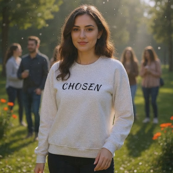 Embroidered Chosen Crewneck Sweatshirt — Minimalist Pullover with 'CHOSEN' Text