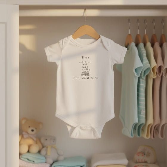 First Edition Published 2026 Infant Bodysuit | Baby Book Lover Logo