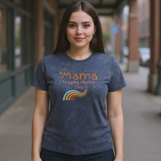Mama Praying Moms Club Vintage Crewneck Tee — Retro Rainbow Mom T-Shirt